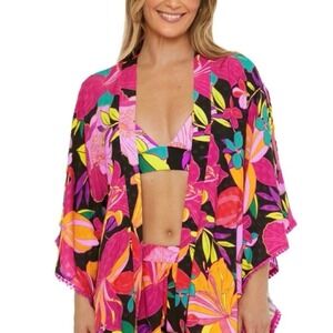Trina Turk kimono wrap bright floral boho cover up coquette festival costal